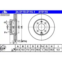 ATE 24.0119-0115.1 Bremsscheiben 2 Stück HYUNDAI