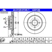 ATE 24.0120-0146.1 Bremsscheiben 2 Stück FORD