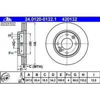 ATE 24.0120-0132.1 Bremsscheiben 2 Stück PEUGEOT