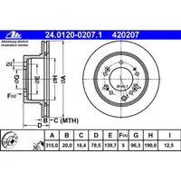 ATE 24.0120-0207.1 Bremsscheiben 2 Stück KIA