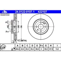 ATE 24.0122-0107.1 Bremsscheiben 2 Stück FIAT