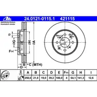 ATE 24.0121-0115.1 Bremsscheiben 2 Stück HONDA