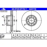 ATE 24.0122-0116.1 Bremsscheiben 2 Stück MERCEDES-BENZ