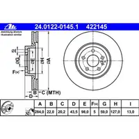 ATE 24.0122-0145.1 Bremsscheiben 2 Stück ALFA ROMEO