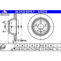 ATE 24.0122-0215.1 Bremsscheiben 2 Stück VW