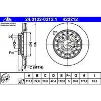 ATE 24.0122-0212.1 Bremsscheiben 2 Stück AUDI