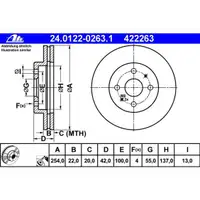 ATE 24.0122-0263.1 Bremsscheiben 2 Stück DAIHATSU