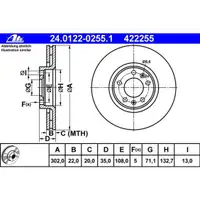 ATE 24.0122-0255.1 Bremsscheiben 2 Stück für CITROËN
