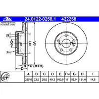 ATE 24.0122-0258.1 Bremsscheiben 2 Stück TOYOTA