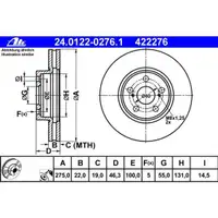 ATE 24.0122-0276.1 Bremsscheiben 2 Stück für TOYOTA