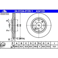ATE 24.0124-0139.1 Bremsscheiben 2 Stück PEUGEOT