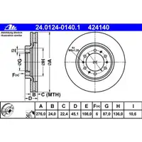 ATE 24.0124-0140.1 Bremsscheiben 2 Stück MITSUBISHI