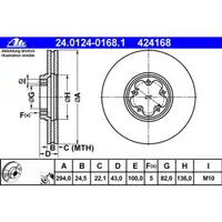 ATE 24.0124-0168.1 Bremsscheiben 2 Stück FORD