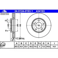 ATE 24.0124-0193.1 Bremsscheiben 2 Stück CHRYSLER