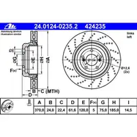 ATE 24.0124-0235.2 Bremsscheiben 2 Stück für BMW