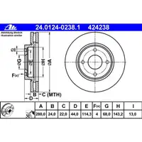 ATE 24.0124-0238.1 Bremsscheiben 2 Stück NISSAN