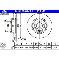 ATE 24.0125-0147.1 Bremsscheiben 2 Stück MAZDA