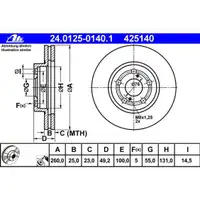 ATE 24.0125-0140.1 Bremsscheiben 2 Stück TOYOTA