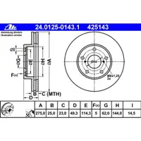ATE 24.0125-0143.1 Bremsscheiben 2 Stück TOYOTA