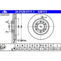 ATE 24.0126-0111.1 Bremsscheiben 2 Stück OPEL