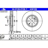 ATE 24.0126-0106.1 Bremsscheiben 2 Stück PEUGEOT