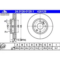 ATE 24.0126-0129.1 Bremsscheiben 2 Stück HYUNDAI