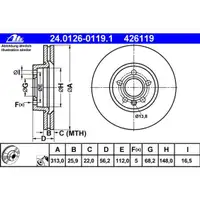 ATE 24.0126-0119.1 Bremsscheiben 2 Stück VW