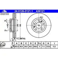 ATE 24.0126-0121.1 Bremsscheiben 2 Stück PEUGEOT