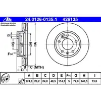 ATE 24.0126-0135.1 Bremsscheiben 2 Stück KIA