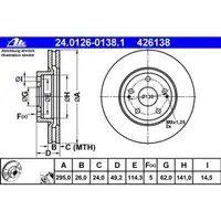 ATE 24.0126-0138.1 Bremsscheiben 2 Stück TOYOTA