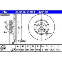 ATE 24.0126-0139.1 Bremsscheiben 2 Stück TOYOTA