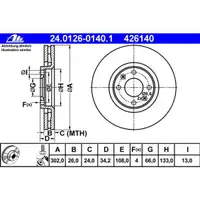 ATE 24.0126-0140.1 Bremsscheiben 2 Stück CITROËN