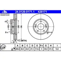 ATE 24.0126-0171.1 Bremsscheiben 2 Stück KIA