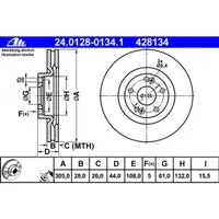 ATE 24.0128-0134.1 Bremsscheiben 2 Stück RENAULT