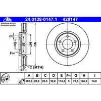 ATE 24.0128-0147.1 Bremsscheiben 2 Stück CHRYSLER