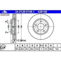 ATE 24.0128-0148.1 Bremsscheiben 2 Stück CHRYSLER