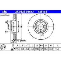 ATE 24.0128-0164.1 Bremsscheiben 2 Stück SAAB