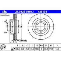 ATE 24.0128-0194.1 Bremsscheiben 2 Stück TOYOTA