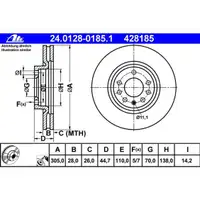 ATE 24.0128-0185.1 Bremsscheiben 2 Stück FIAT