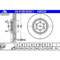 ATE 24.0128-0224.1 Bremsscheiben 2 Stück HYUNDAI
