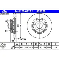 ATE 24.0128-0229.1 Bremsscheiben 2 Stück für JAGUAR