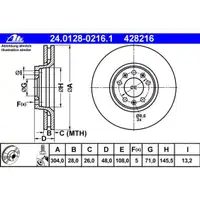 ATE 24.0128-0216.1 Bremsscheiben 2 Stück CITROËN