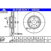ATE 24.0128-0234.1 Bremsscheiben 2 Stück HYUNDAI