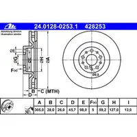ATE 24.0128-0253.1 Bremsscheiben 2 Stück OPEL