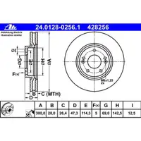 ATE 24.0128-0256.1 Bremsscheiben 2 Stück HYUNDAI