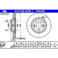 ATE 24.0128-0258.1 Bremsscheiben 2 Stück HYUNDAI
