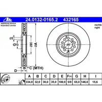 ATE 24.0132-0165.2 Bremsscheiben 2 Stück AUDI