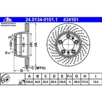 ATE 24.0134-0101.1 Bremsscheiben 2 Stück PORSCHE