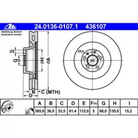 ATE 24.0136-0107.1 Bremsscheiben 2 Stück AUDI