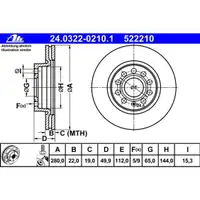ATE 24.0322-0210.1 Power Disc Bremsscheiben 2 Stück VW